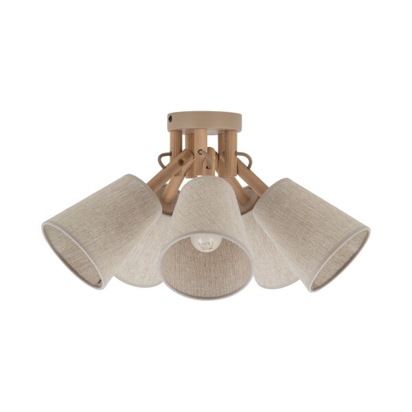 Deckenlampe Stoff Holz Grau E27 B:49 cm Skandinavisch