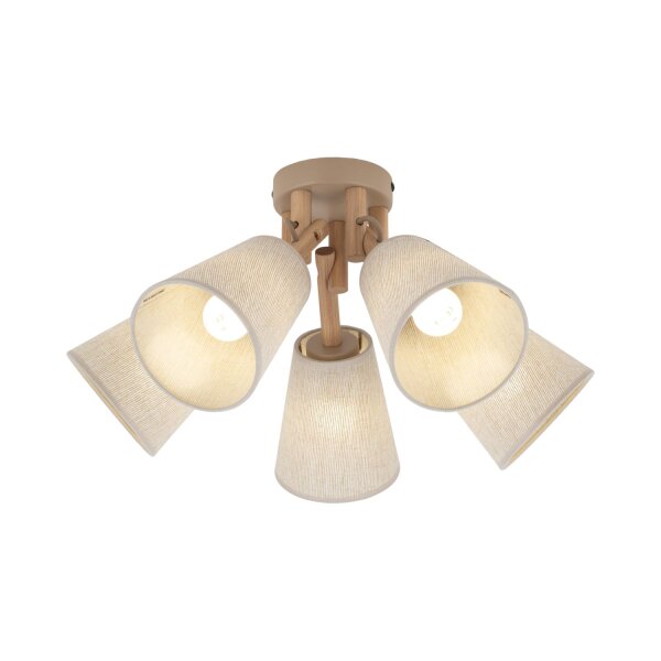 Deckenlampe Stoff Holz Grau E27 B:49 cm Skandinavisch