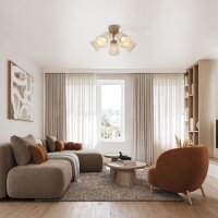 Deckenlampe Stoff Holz Grau E27 B:49 cm Skandinavisch