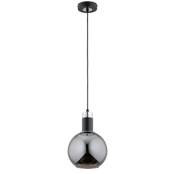 Pendelleuchte Glas Schwarz Chrom E27 Ø20 cm wohnlich
