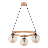 Pendelleuchte 3-flammig Holz Glas Natur E14 B:52 cm