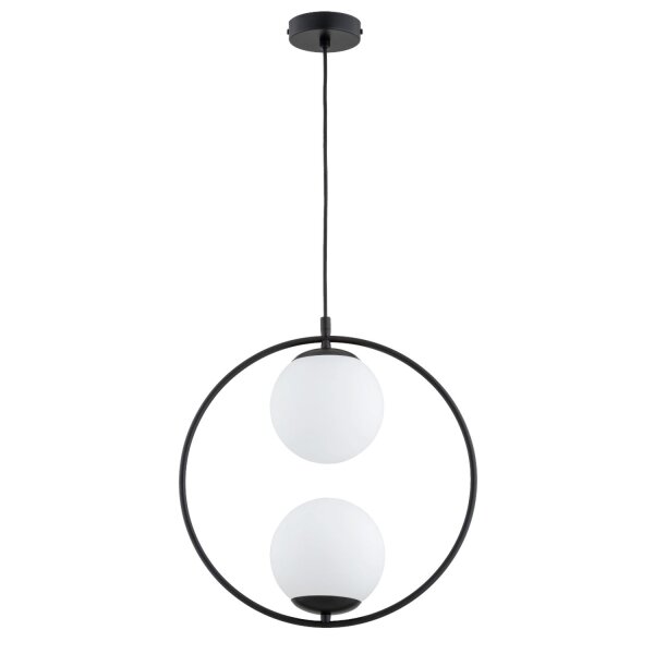 Hängelampe 2-flammig Glas Schwarz Weiß E14 L:38,5 cm