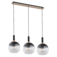 H&auml;ngelampe 3-flammig Glas Gold Klar Schwarz E27 L:75 cm