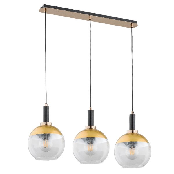 Hängelampe Glas Gold Klar 3-flammig E27 L:75 cm Modern