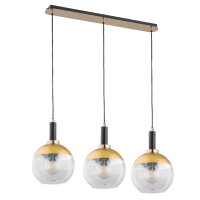 H&auml;ngelampe Glas Gold Klar 3-flammig E27 L:75 cm Modern