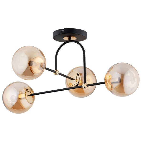 Deckenlampe 4-flammig Glas Schwarz Beige E14 L:68 cm