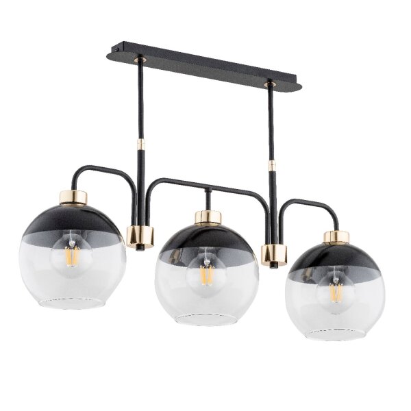 Deckenleuchte 3-flammig Glas Schwarz Klar E27 L:75 cm