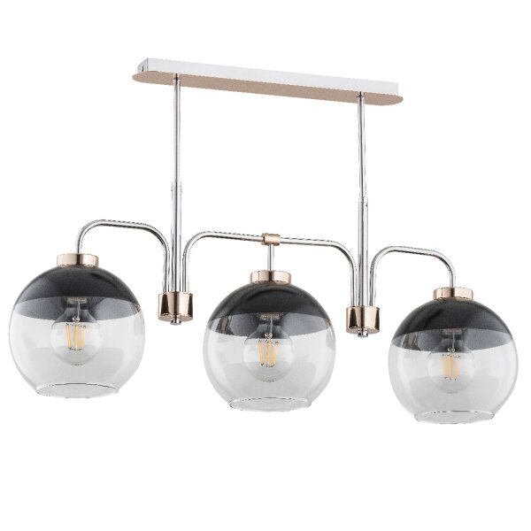Deckenlampe 3-flammig Glas Schwarz Chrom E27 L:75 cm