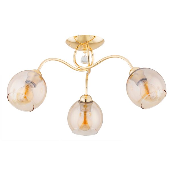 Deckenleuchte 3-flammig Glas Gold Beige E27 L:59 cm