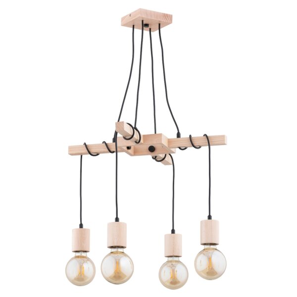 Hängelampe 4-flammig Holz Natur E27 L:51 cm wohnlich