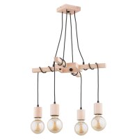 Hängelampe 4-flammig Holz Natur E27 L:51 cm wohnlich