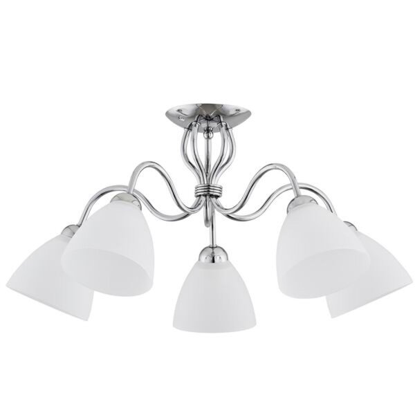 Deckenleuchte 5-flammig Glas Weiß Chrom E27 L:64 cm