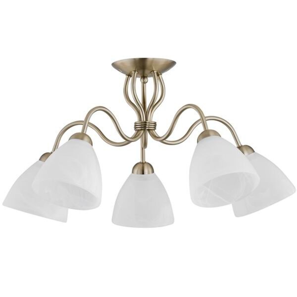 Deckenlampe 5-flammig Glas Messing Weiß E27 B:60 cm