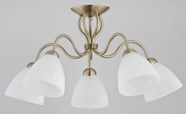 Deckenlampe 5-flammig Glas Messing Weiß E27 B:60 cm