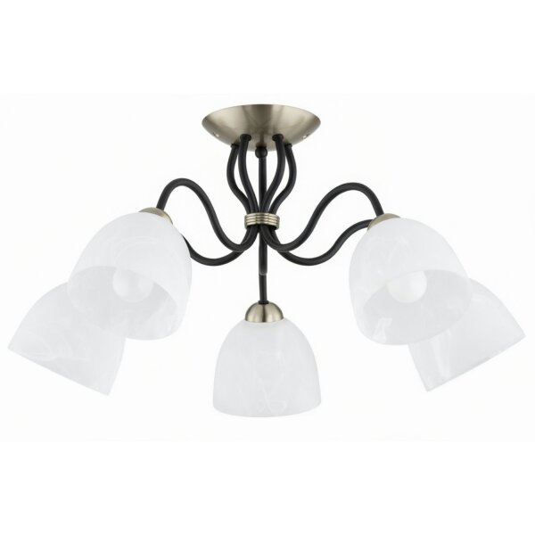 Deckenlampe 5-flammig Glas Schwarz Weiß E27 B:58 cm
