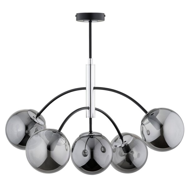 Deckenlampe 5-flammig Glas Schwarz Chrom E14 H:57 cm