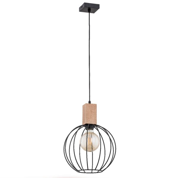 Hängelampe Holz Schwarz E27 Ø25 cm Kugel Skandinavisch