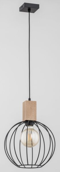 Hängelampe Holz Schwarz E27 Ø25 cm Kugel Skandinavisch