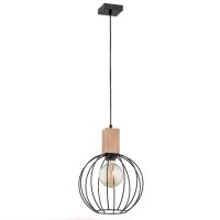H&auml;ngelampe Holz Schwarz E27 &Oslash;25 cm Kugel Skandinavisch