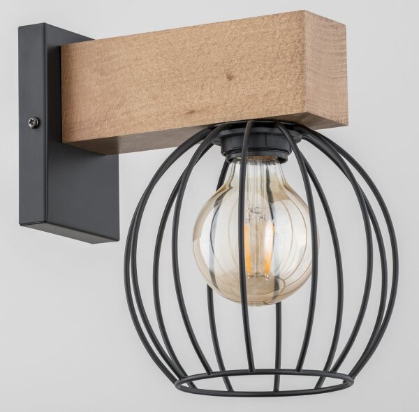 Wandlampe Holz Draht Schwarz E27 B:25 cm Skandinavisch