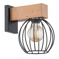 Wandlampe Holz Draht Schwarz E27 B:25 cm Skandinavisch