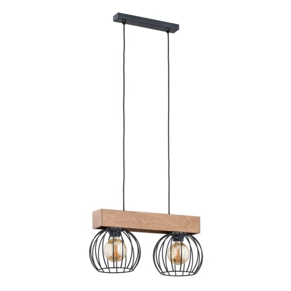 Hängelampe 2-flammig Holz Schwarz E27 L:41 cm Kugel