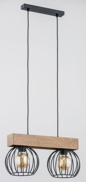 Hängelampe 2-flammig Holz Schwarz E27 L:41 cm Kugel