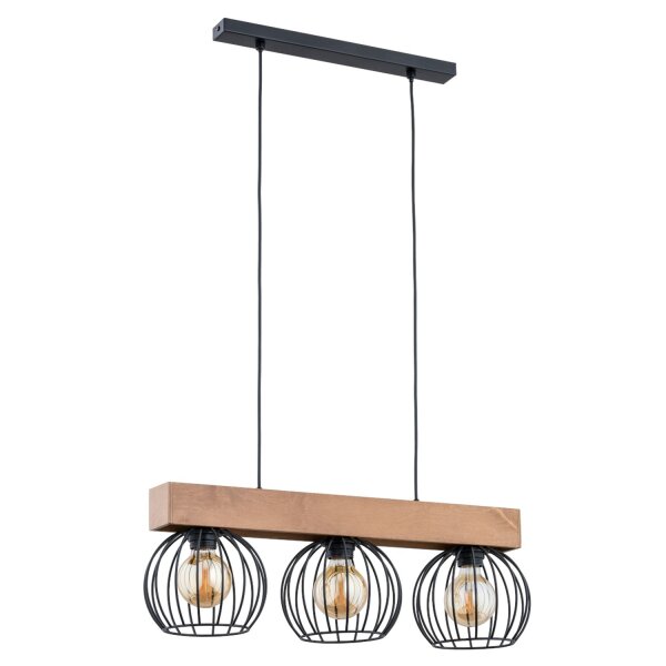 Hängelampe 3-flammig Holz Schwarz E27 60 cm wohnlich