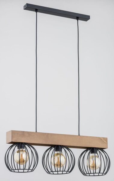 Hängelampe 3-flammig Holz Schwarz E27 60 cm wohnlich