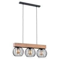 H&auml;ngelampe 3-flammig Holz Schwarz E27 60 cm wohnlich