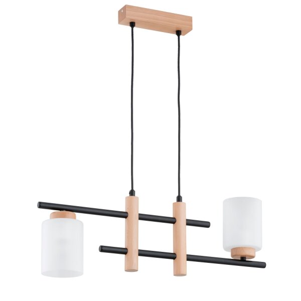 Hängelampe blendarm 2-flammig Glas Holz E27 L:62 cm