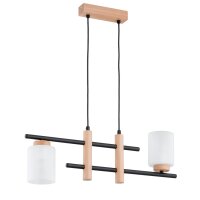 Hängelampe blendarm 2-flammig Glas Holz E27 L:62 cm