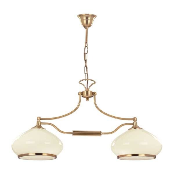 Pendelleuchte 2-flammig Glas Weiß Gold E27 L:70 cm