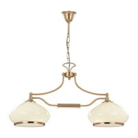 Pendelleuchte 2-flammig Glas Wei&szlig; Gold E27 L:70 cm
