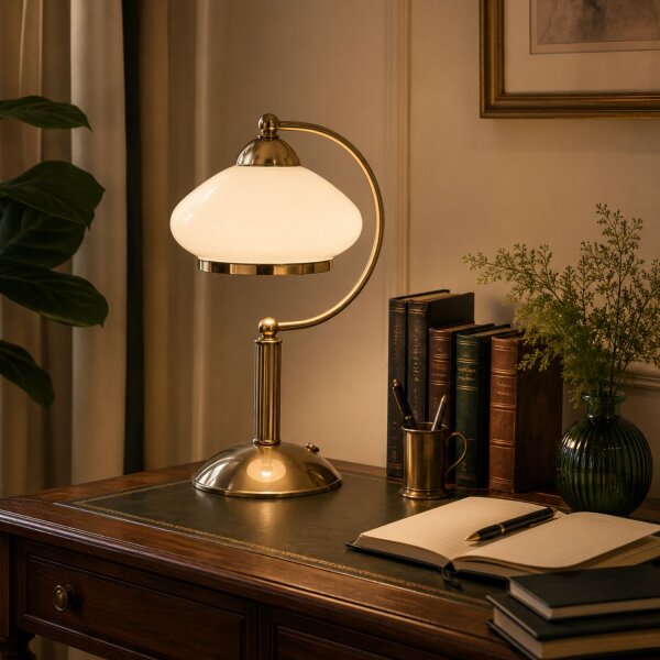 Tischlampe Glas Weiß Gold Metall E27 H:35 cm Modern