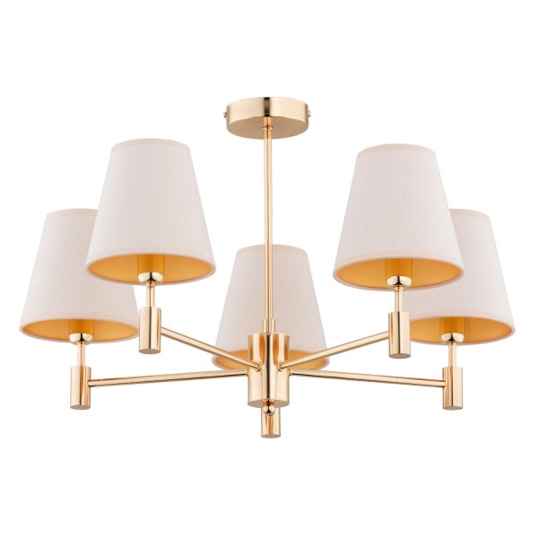 Deckenleuchte 5-flammig Stoff Weiß Gold E14 L:61 cm