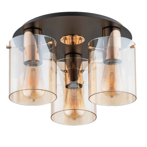 Deckenlampe 3-flammig Glas Gold E27 B:36 cm wohnlich
