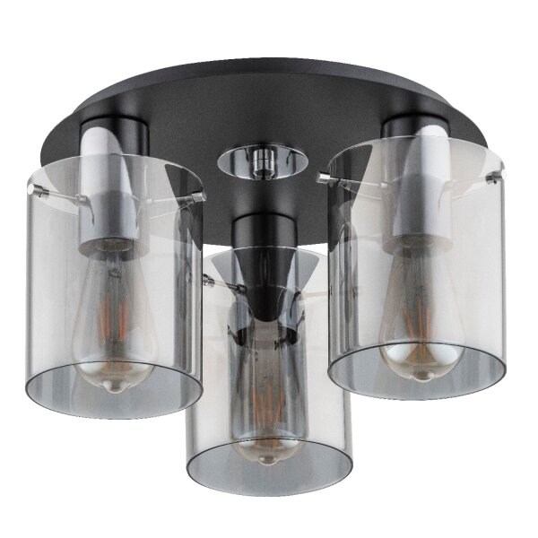 Deckenlampe 3-flammig Glas Rauchglas E27 B:36 cm Modern