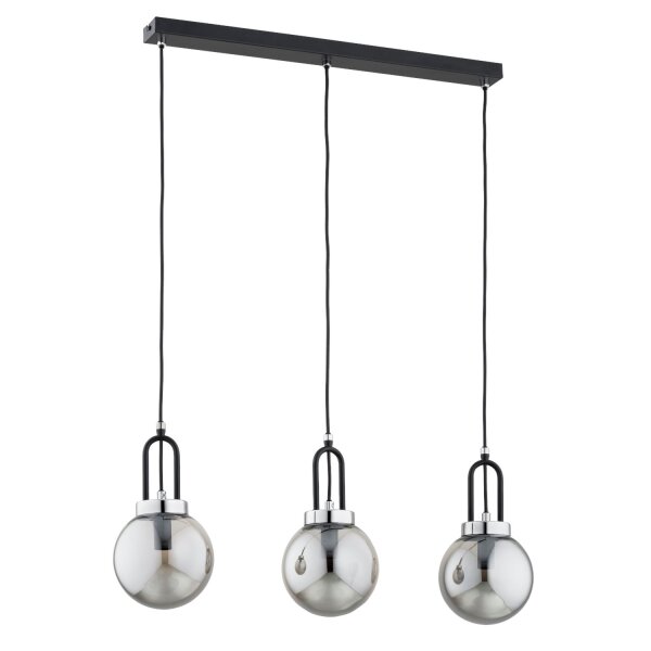 Pendelleuchte 3-flammig Rauchglas Schwarz E14 L:65 cm