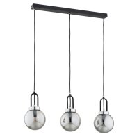 Pendelleuchte 3-flammig Rauchglas Schwarz E14 L:65 cm