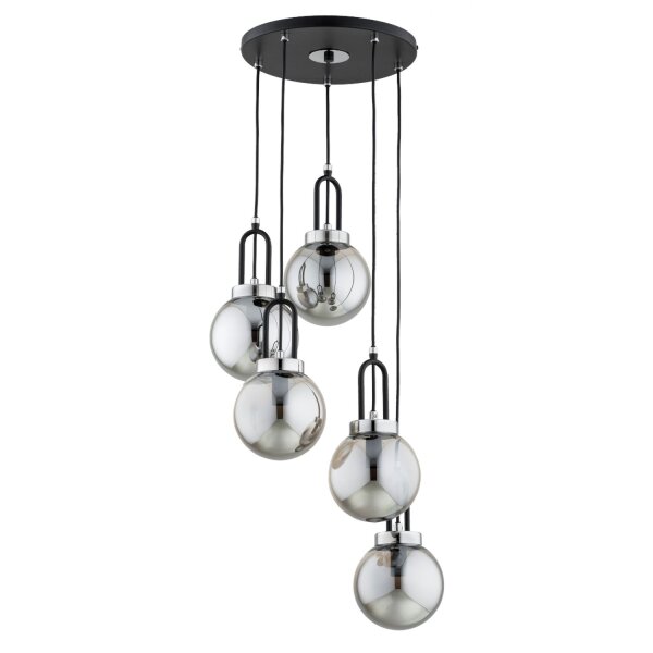 Pendelleuchte 5-flammig Rauchglas Schwarz E14 L:38 cm
