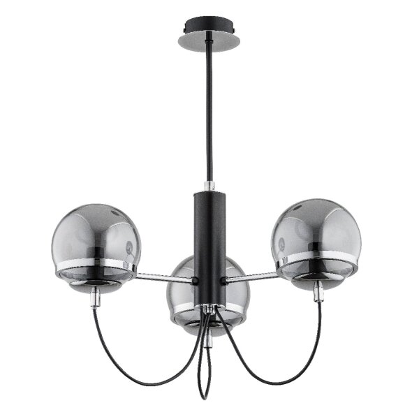 Deckenlampe 3-flammig Rauchglas Schwarz E14 L:46 cm
