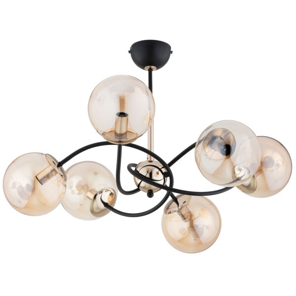 Deckenlampe 6-flammig Glas Schwarz Bernstein E14 66 cm