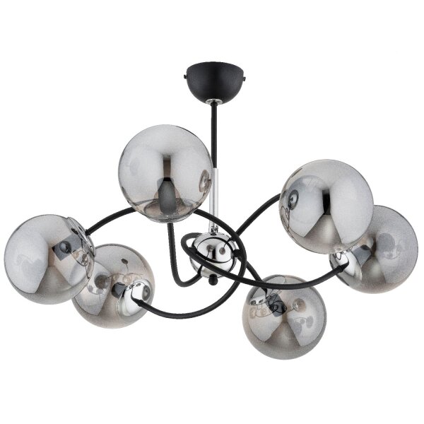 Deckenleuchte 6-flammig Rauchglas Schwarz E14 L:66 cm