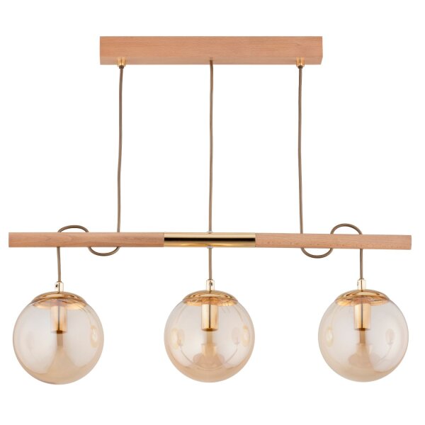 Pendelleuchte blendarm Holz Glas Bernstein E14 66 cm