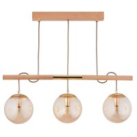 Pendelleuchte blendarm Holz Glas Bernstein E14 66 cm