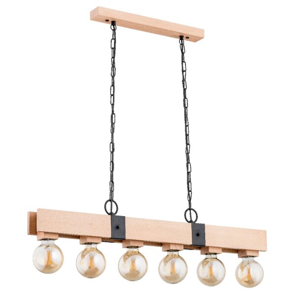 Hängelampe 6-flammig Holz E27 L:85 cm Skandinavisch