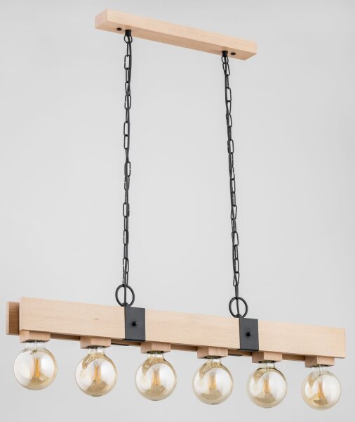 Hängelampe 6-flammig Holz E27 L:85 cm Skandinavisch