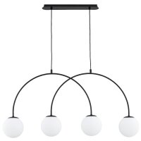 H&auml;ngelampe 4-flammig Glas Metall Schwarz E14 L:99 cm
