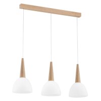 Pendelleuchte 3-flammig Glas Holz Natur E27 L:70 cm
